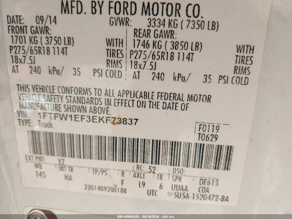 1FTFW1EF3EKF73837 2014 FORD F-150 photo no. 9