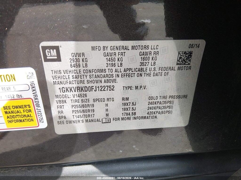 1GKKVRKD0FJ122752 2015 GMC ACADIA photo no. 9
