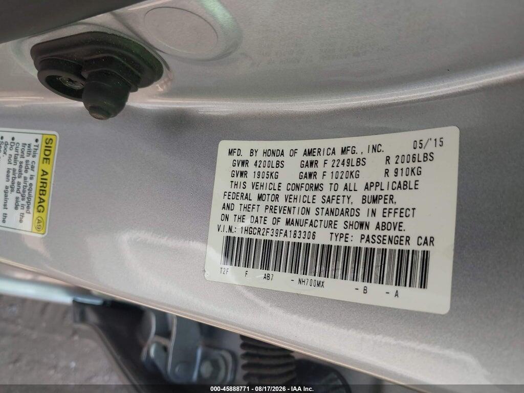 1HGCR2F39FA183306 2015 HONDA ACCORD photo no. 9
