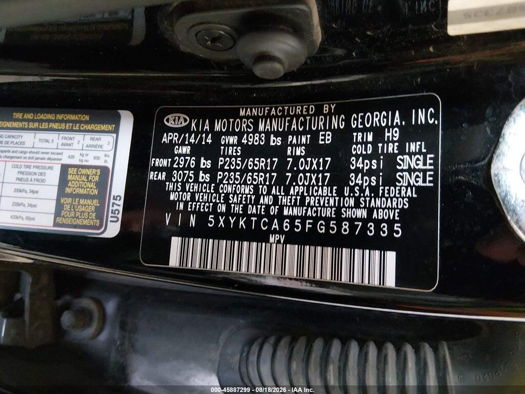 5XYKTCA65FG587335 2015 KIA SORENTO photo no. 9