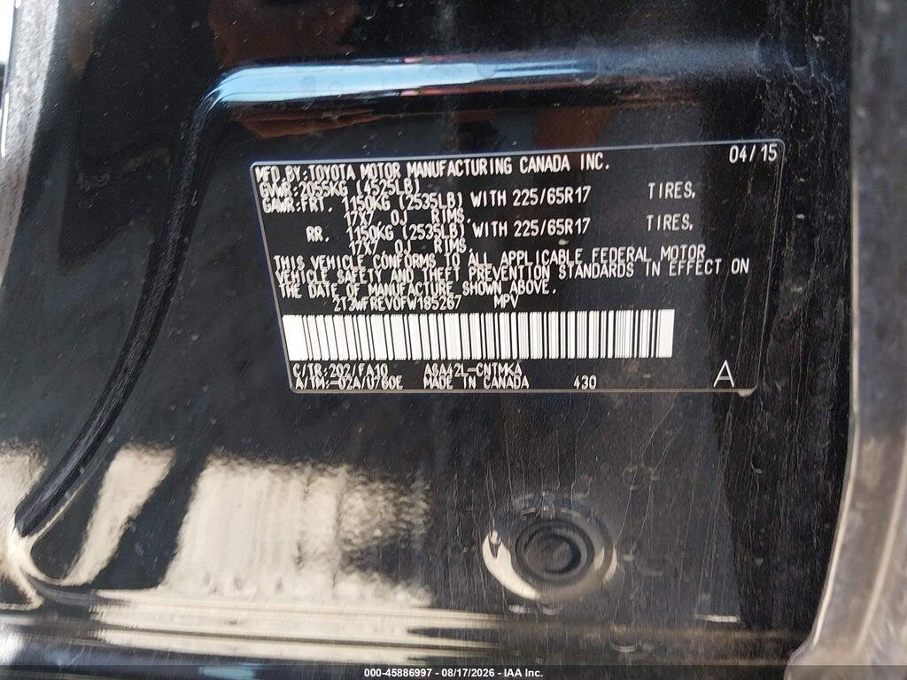 2T3WFREV0FW185267 2015 TOYOTA RAV4 photo no. 9