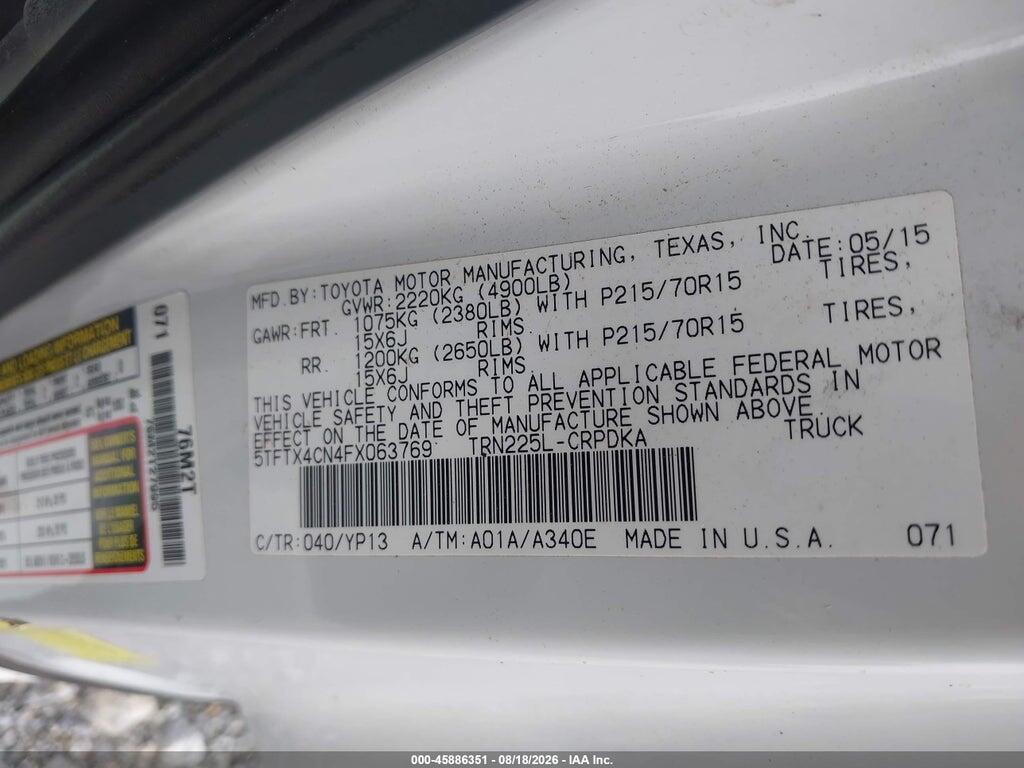 5TFTX4CN4FX063769 2015 TOYOTA TACOMA photo no. 9