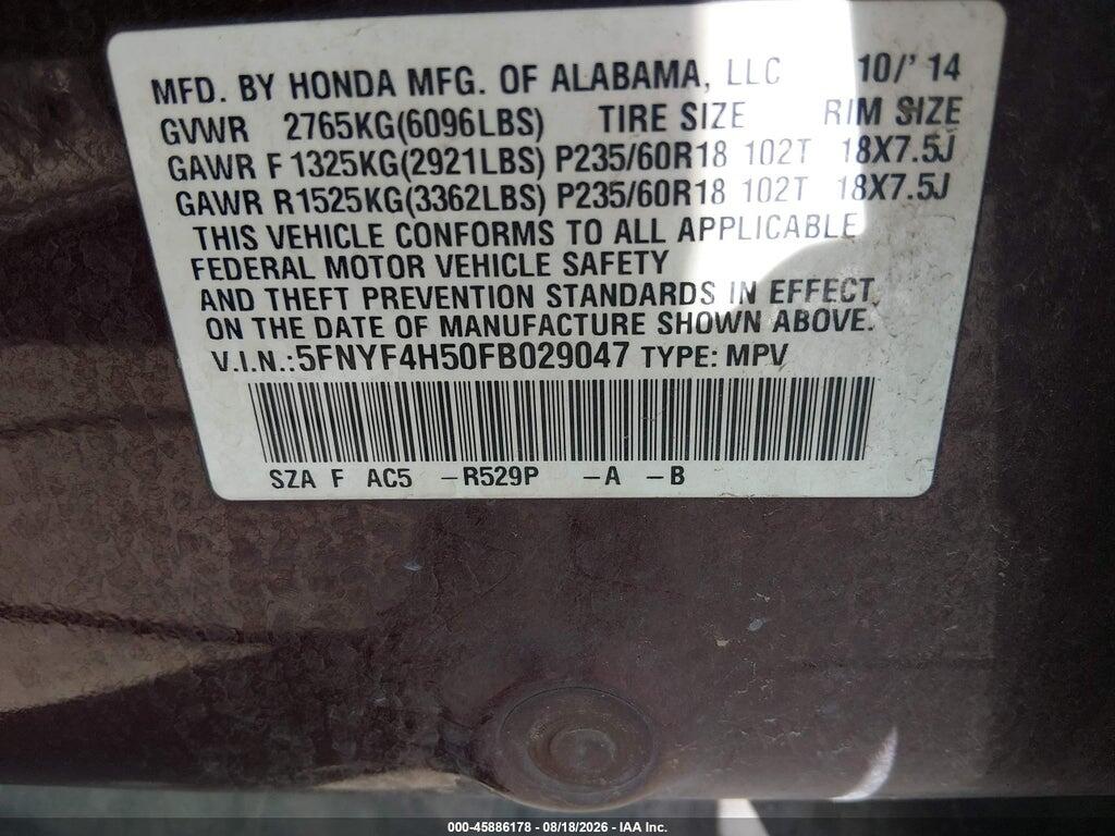 5FNYF4H50FB029047 2015 HONDA PILOT photo no. 9