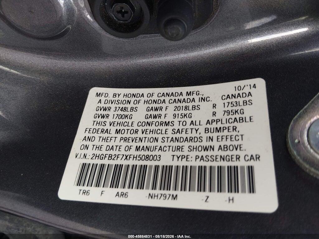 2HGFB2F7XFH508003 2015 HONDA CIVIC photo no. 9