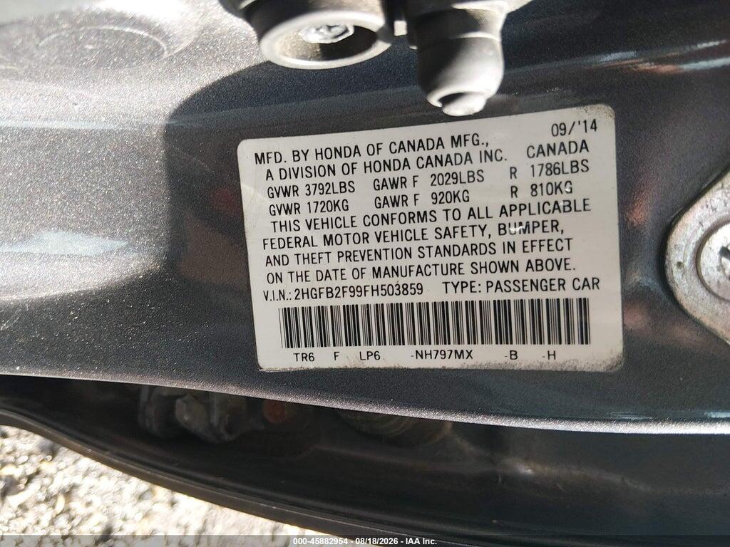 2HGFB2F99FH503859 2015 HONDA CIVIC photo no. 9