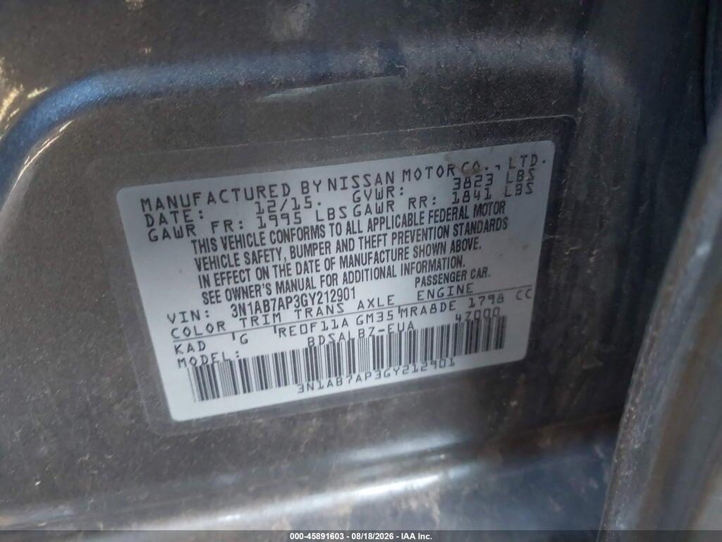 3N1AB7AP3GY212901 2016 NISSAN SENTRA photo no. 9