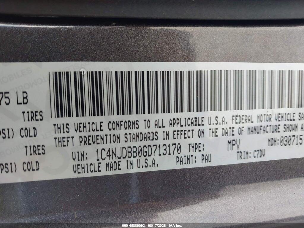 1C4NJCEA6GD744601 2016 JEEP COMPASS photo no. 9