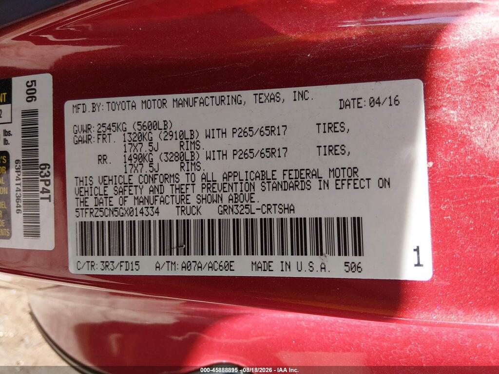 5TFRZ5CN5GX014334 2016 TOYOTA TACOMA photo no. 9