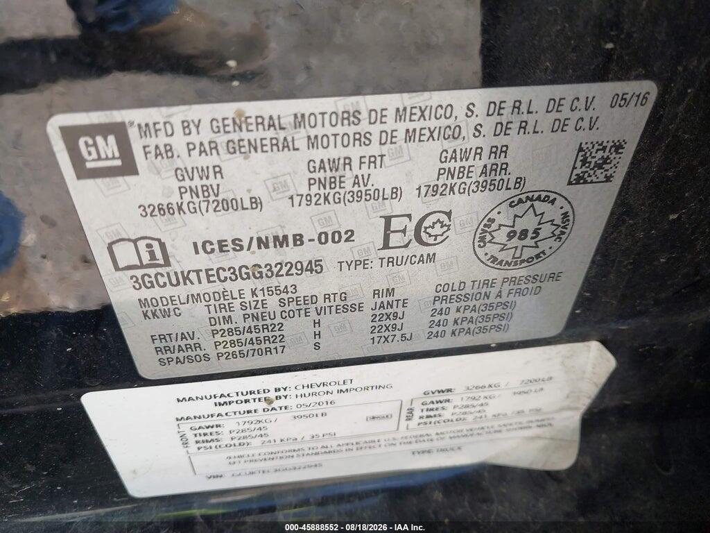 3GCUKTEC3GG322945 2016 CHEVROLET SILVERADO 1500 photo no. 9