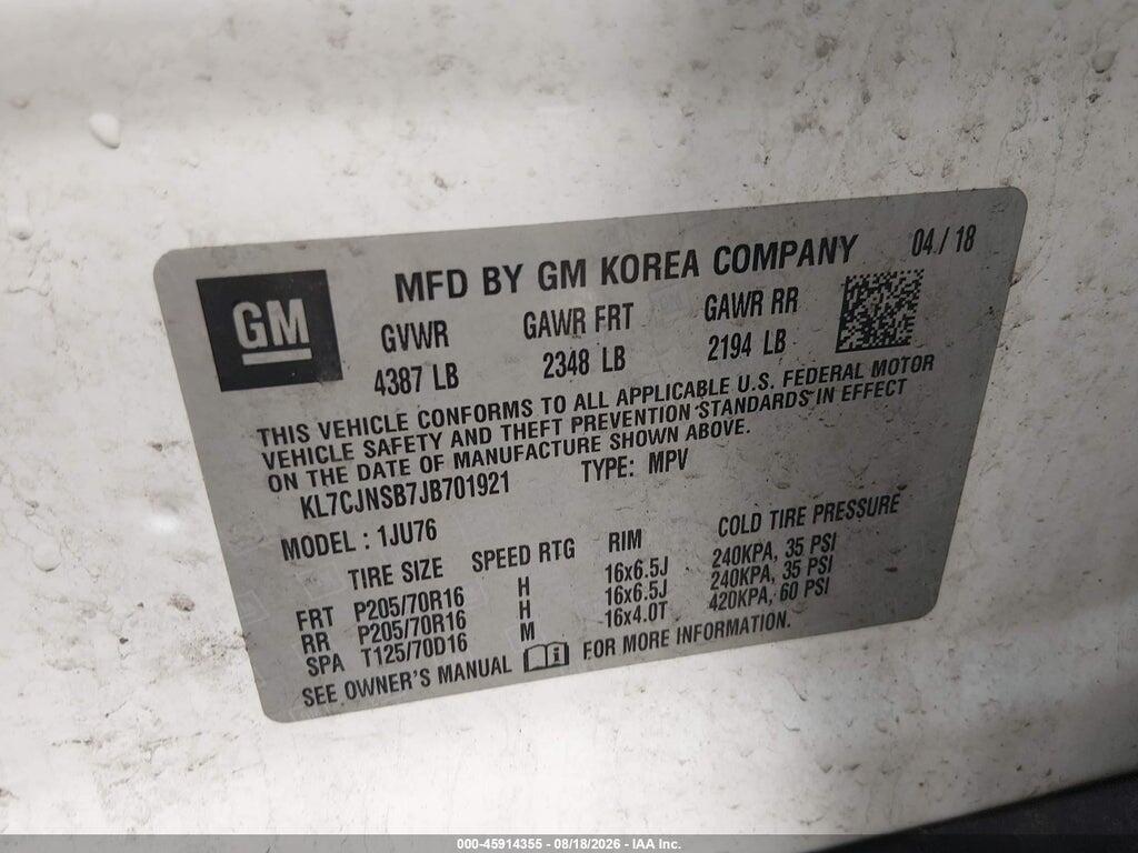 KL7CJNSB7JB701921 2018 CHEVROLET TRAX photo no. 9
