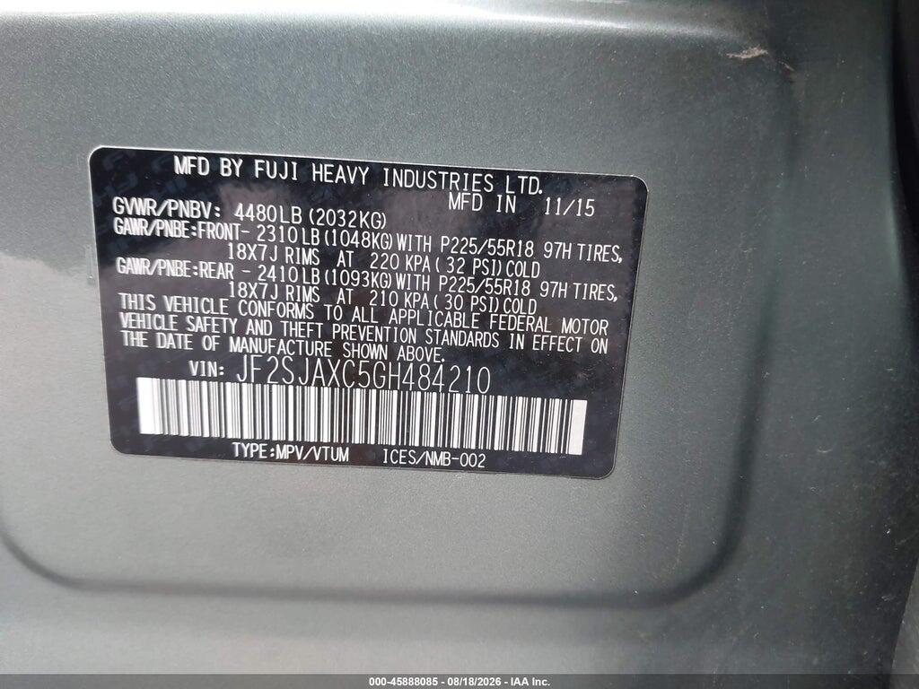 JF2SJAXC5GH484210 2016 SUBARU FORESTER photo no. 9