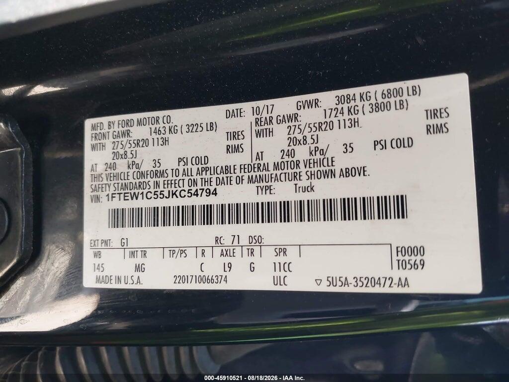1FTEW1C55JKC54794 2018 FORD F-150 photo no. 9