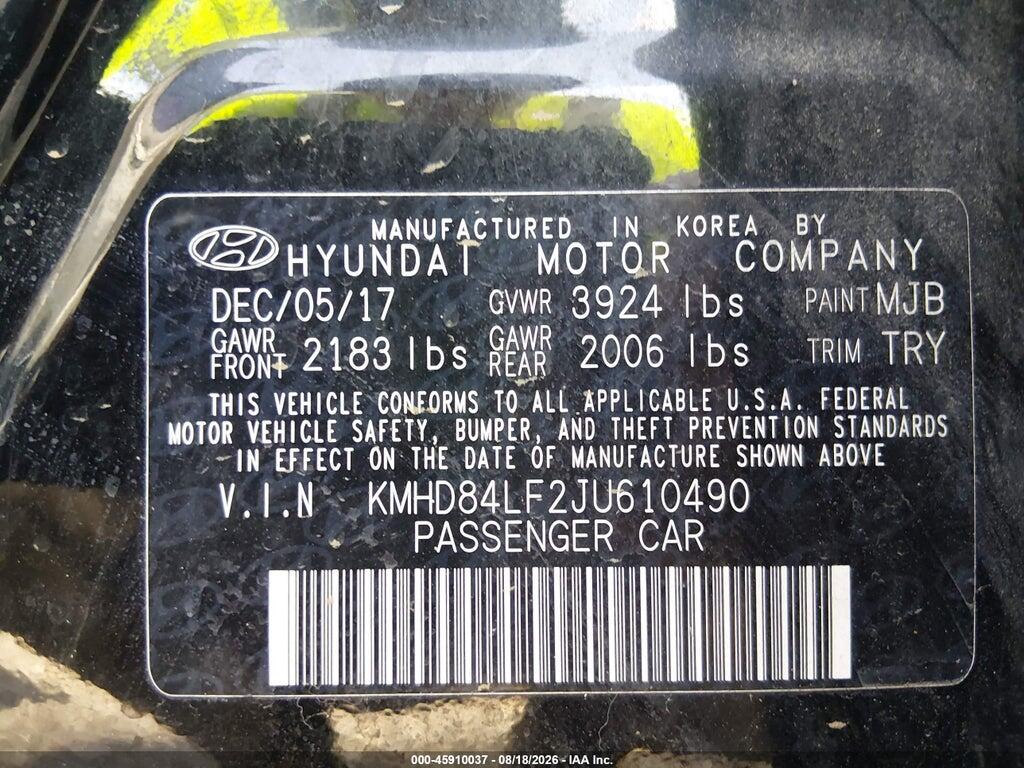 KMHD84LF2JU610490 2018 HYUNDAI ELANTRA photo no. 9