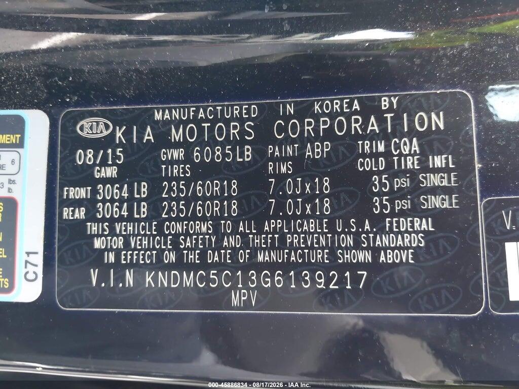 KNDMC5C13G6139217 2016 KIA SEDONA photo no. 9