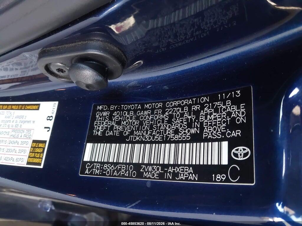 JTDKN3DU5E1758555 2014 TOYOTA PRIUS photo no. 9