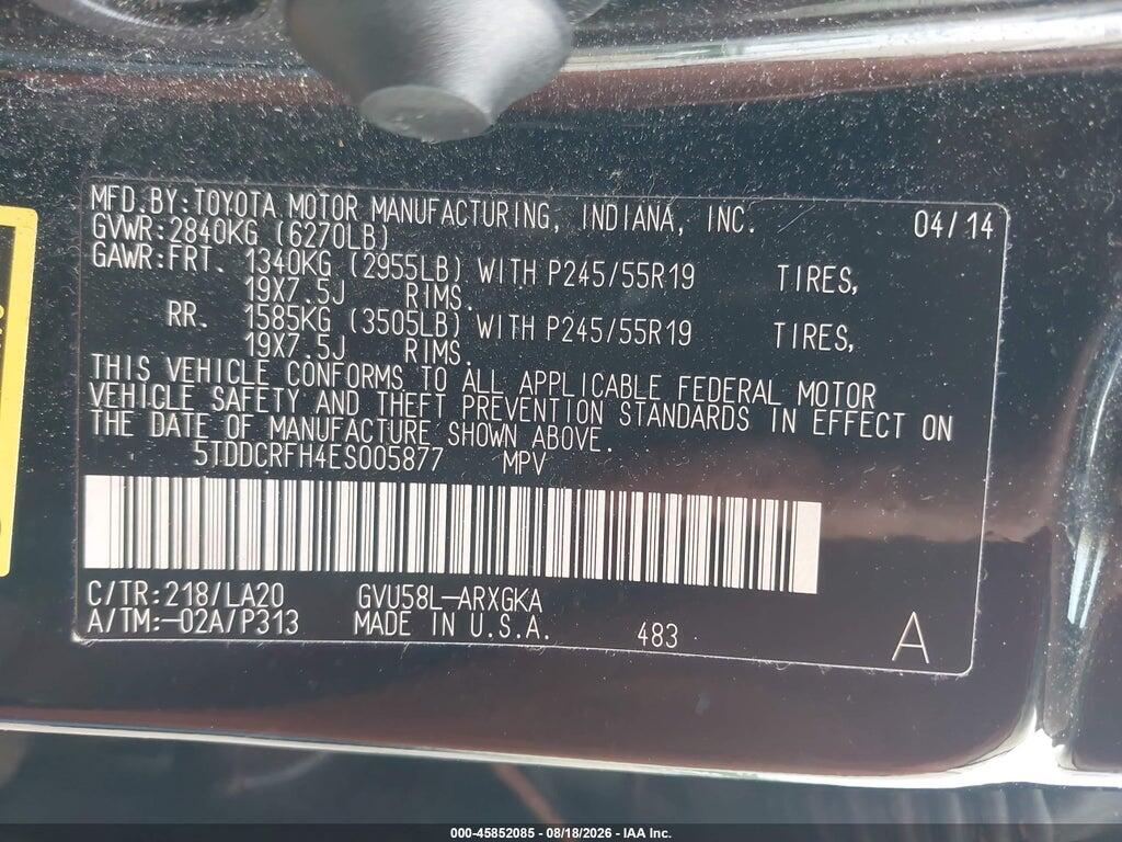 5TDDCRFH4ES005877 2014 TOYOTA HIGHLANDER HYBRID photo no. 9
