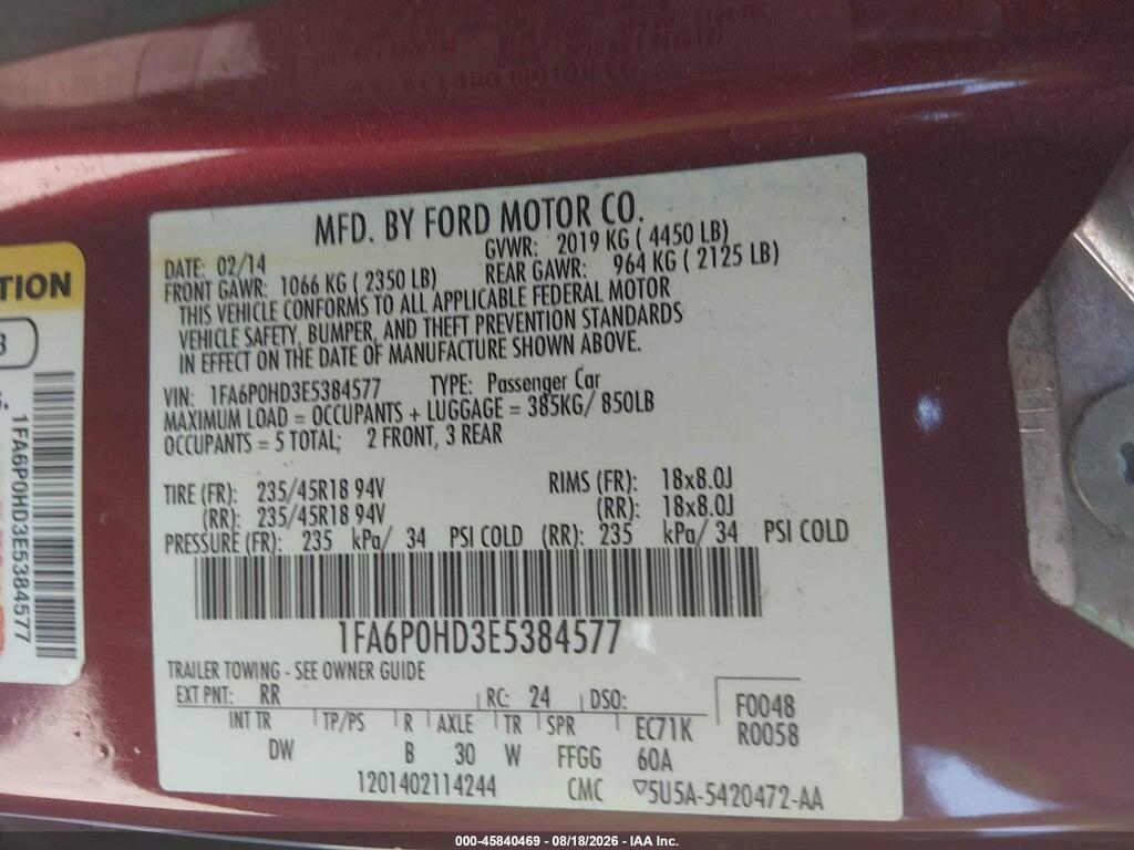 1FA6P0HD3E5384577 2014 FORD FUSION photo no. 9