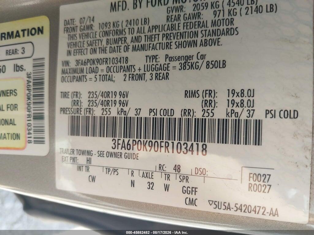 3FA6P0K90FR103418 2015 FORD FUSION photo no. 9