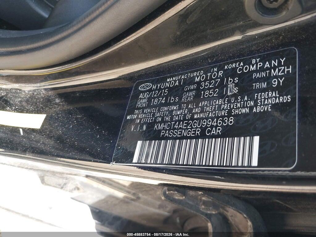 KMHCT4AE2GU994638 2016 HYUNDAI ACCENT photo no. 9