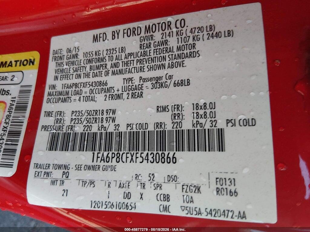 1FA6P8CFXF5430866 2015 FORD MUSTANG photo no. 9