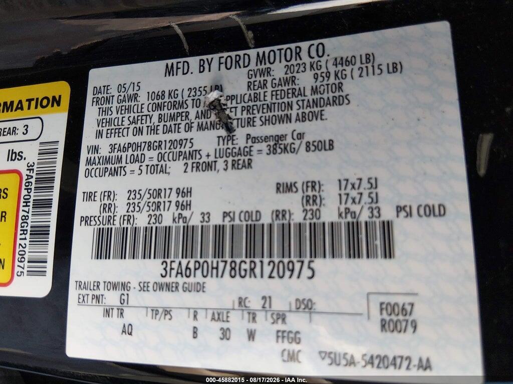 3FA6P0H78GR120975 2016 FORD FUSION photo no. 9