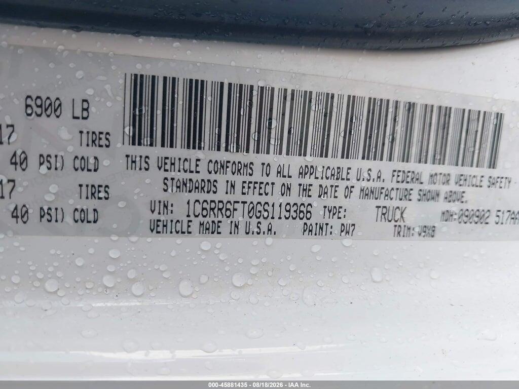 1C6RR6FT0GS119366 2016 RAM 1500 photo no. 9
