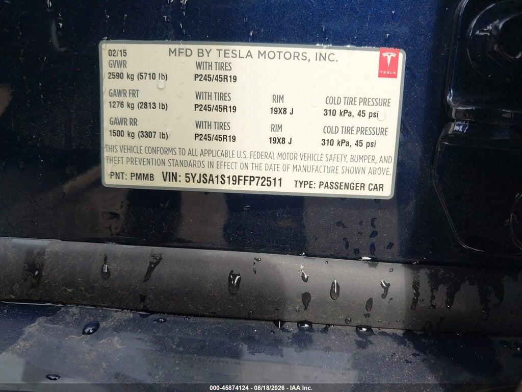 5YJSA1S19FFP72511 2015 TESLA MODEL S photo no. 9