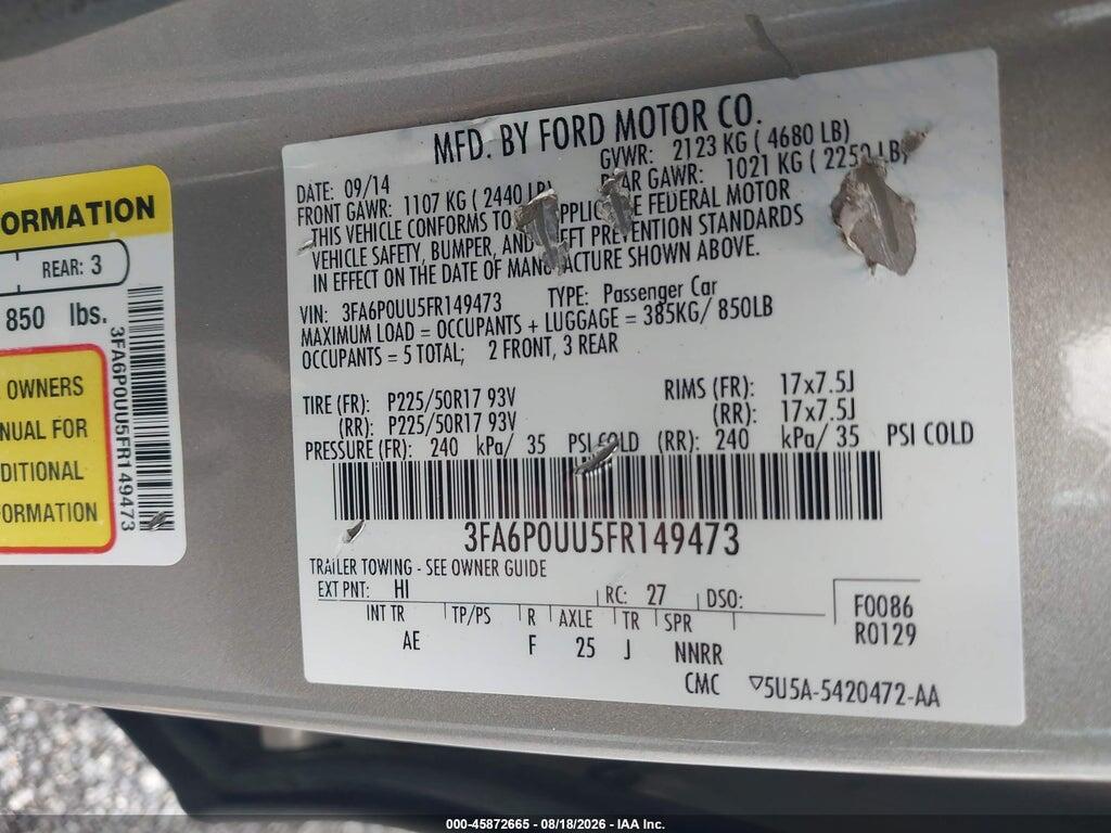 3FA6P0UU5FR149473 2015 FORD FUSION HYBRID photo no. 9
