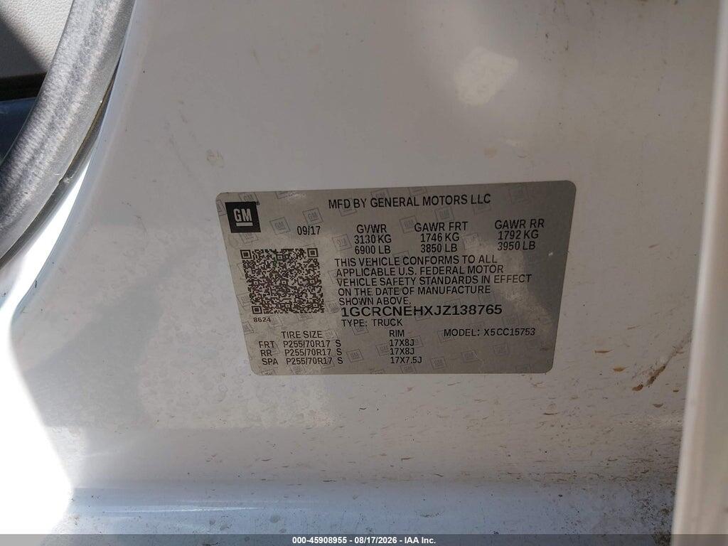 1GCRCNEHXJZ138765 2018 CHEVROLET SILVERADO 1500 photo no. 9