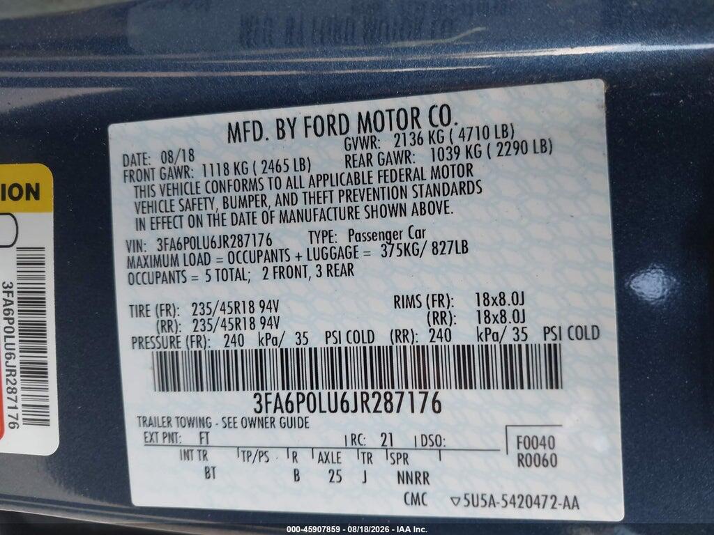 3FA6P0LU6JR287176 2018 FORD FUSION HYBRID photo no. 9