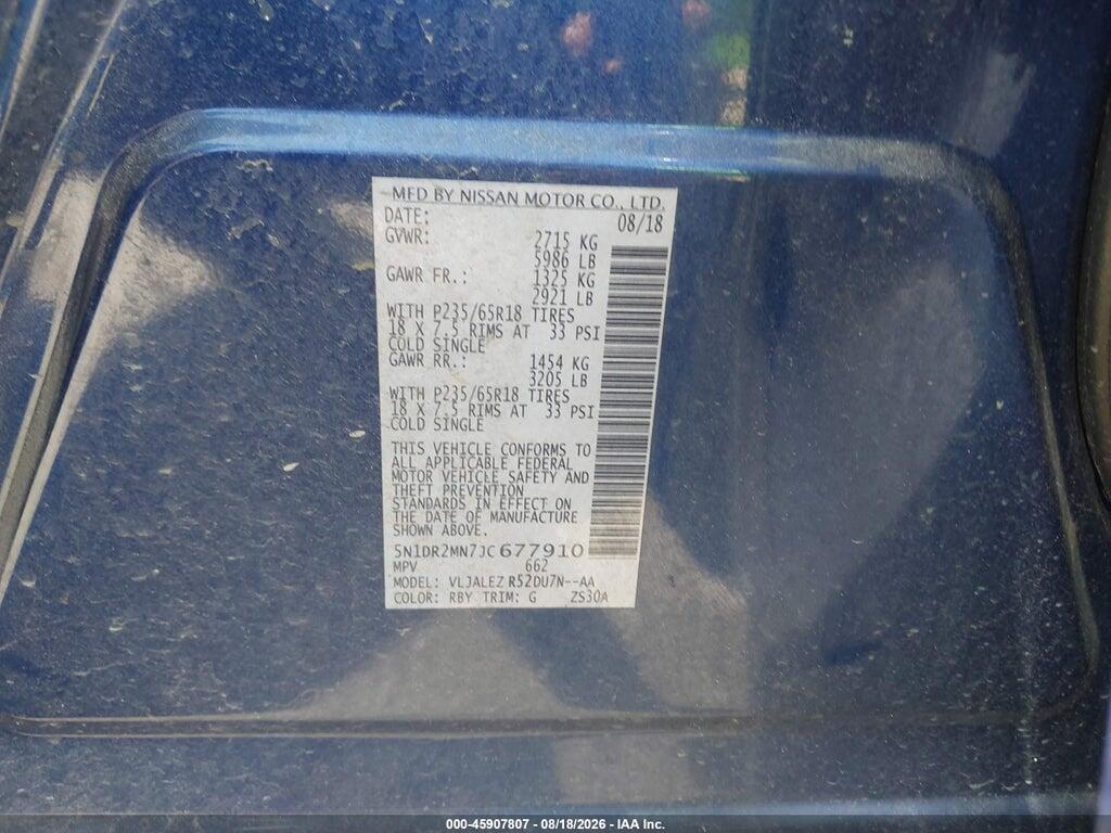 5N1DR2MN7JC677910 2018 NISSAN PATHFINDER photo no. 9