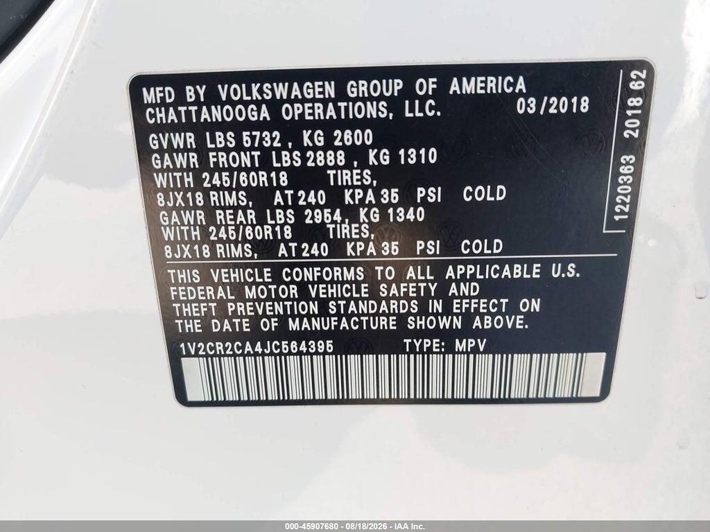1V2CR2CA4JC564395 2018 VOLKSWAGEN ATLAS photo no. 9