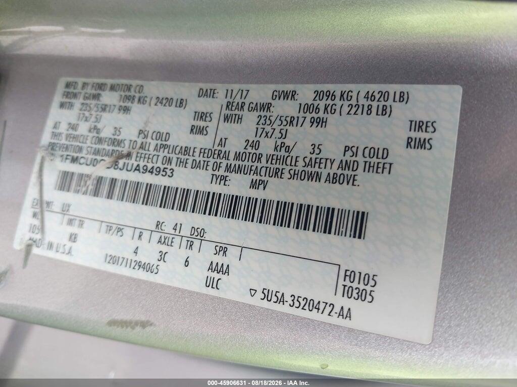 1FMCU0GD8JUA94953 2018 FORD ESCAPE photo no. 9