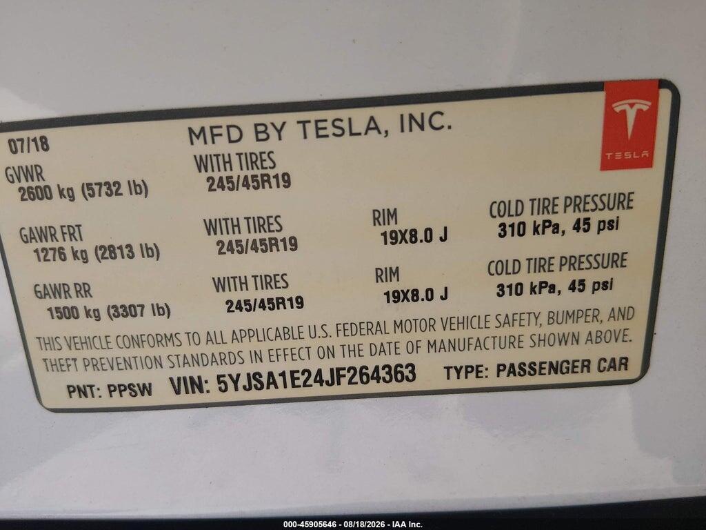 5YJSA1E24JF264363 2018 TESLA MODEL S photo no. 9