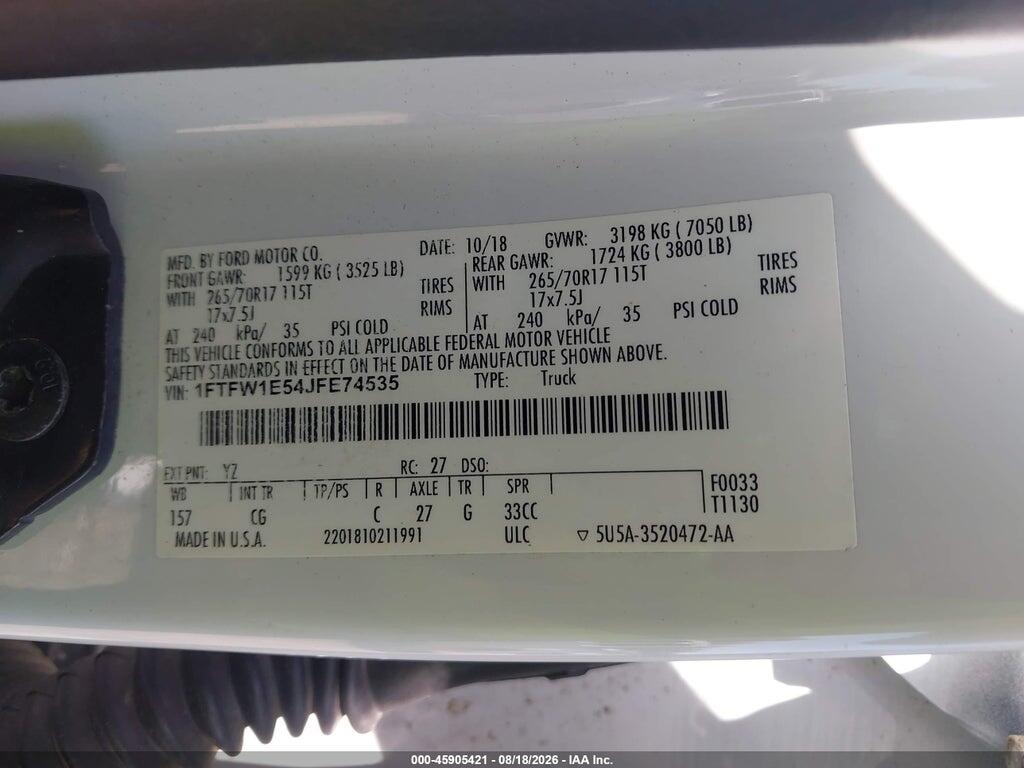1FTFW1E54JFE74535 2018 FORD F-150 photo no. 9