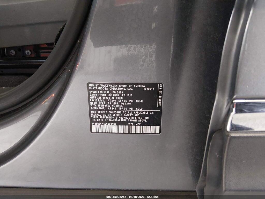 1V2ER2CA5JC538185 2018 VOLKSWAGEN ATLAS photo no. 9