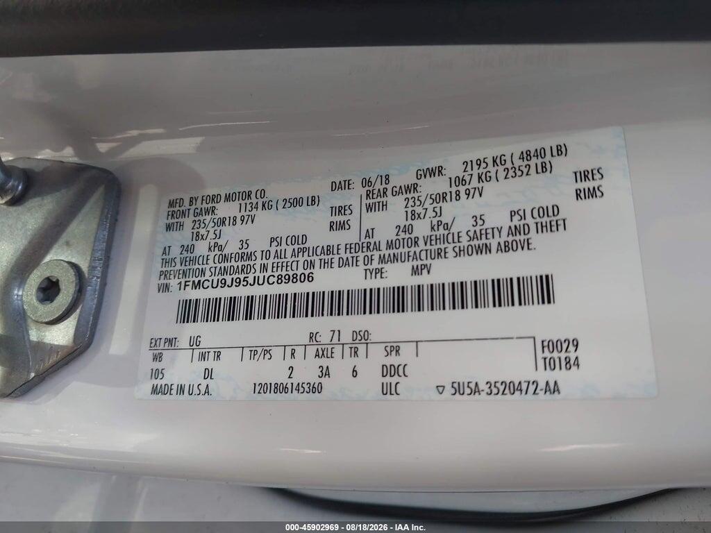 1FMCU9J95JUC89806 2018 FORD ESCAPE photo no. 9