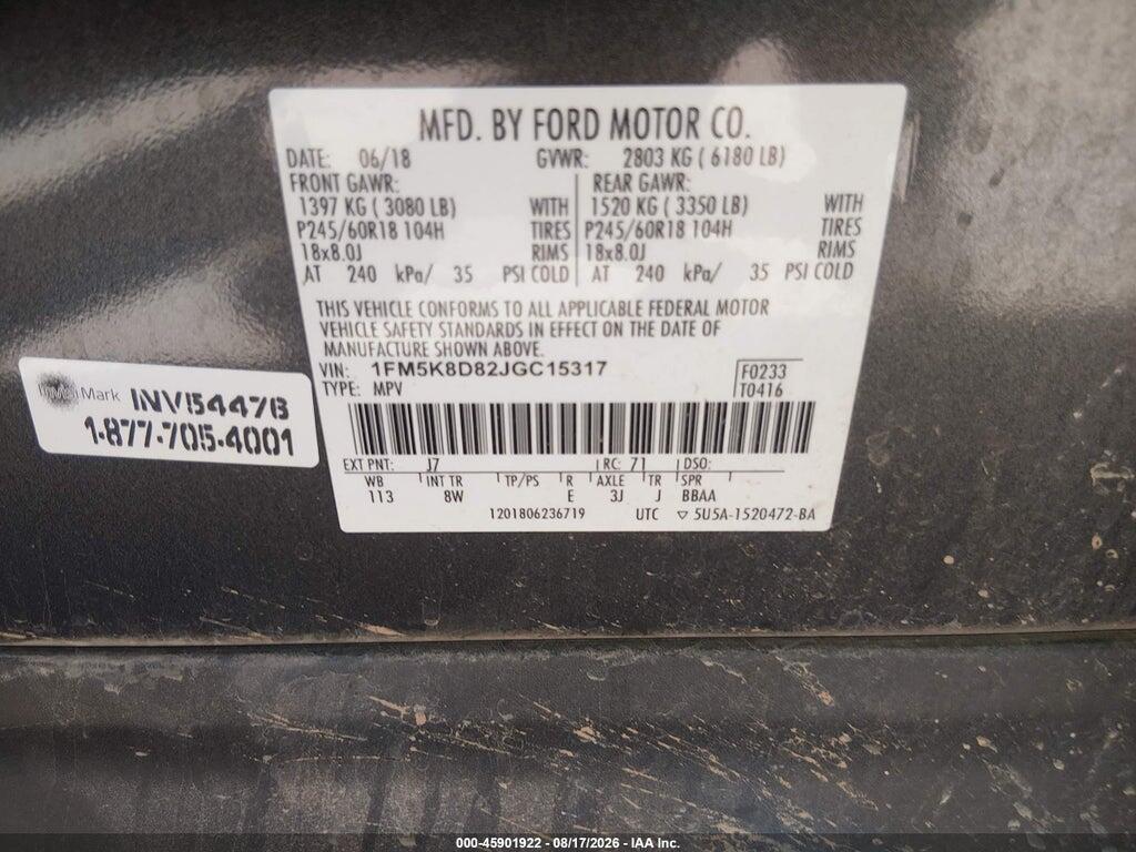 1FM5K8D82JGC15317 2018 FORD EXPLORER photo no. 9