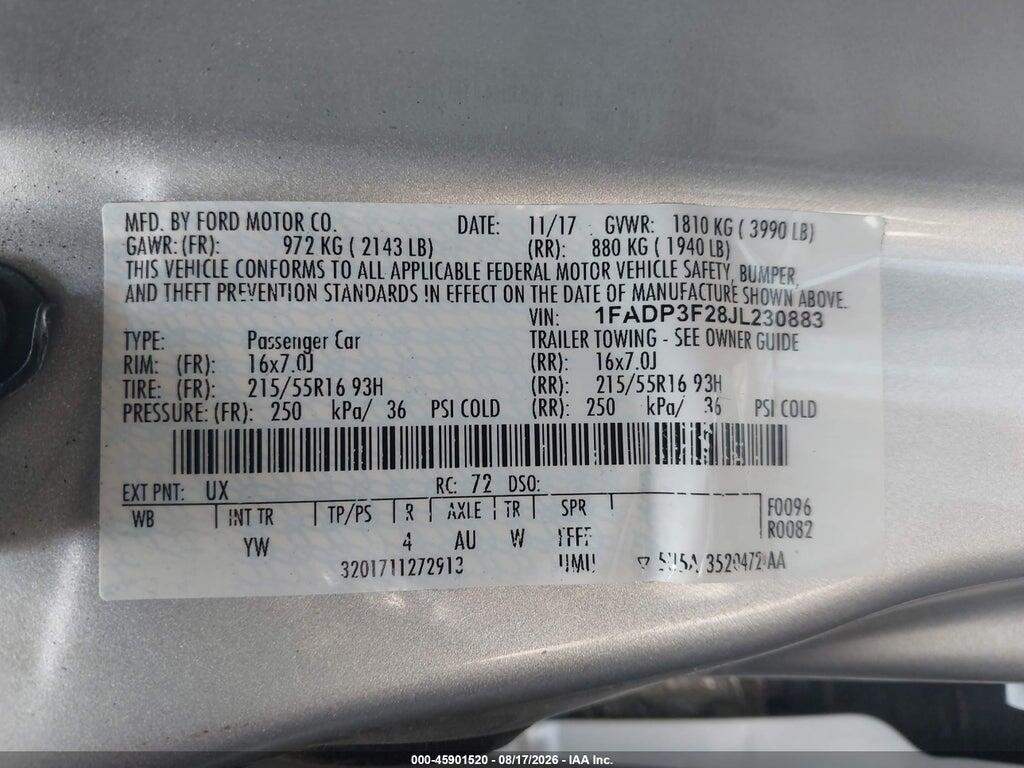 1FADP3F28JL230883 2018 FORD FOCUS photo no. 9