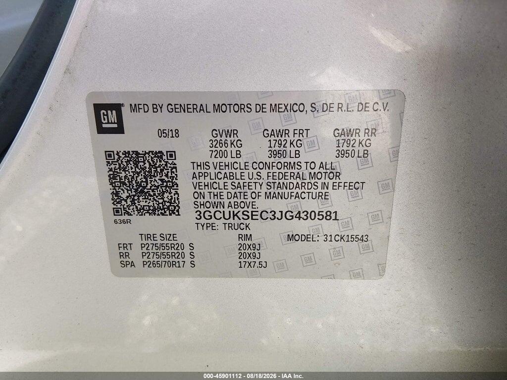 3GCUKSEC3JG430581 2018 CHEVROLET SILVERADO 1500 photo no. 9
