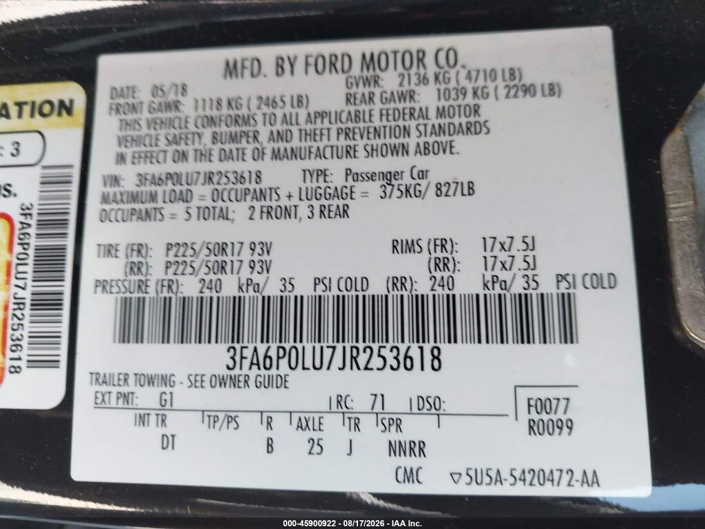 3FA6P0LU7JR253618 2018 FORD FUSION HYBRID photo no. 9