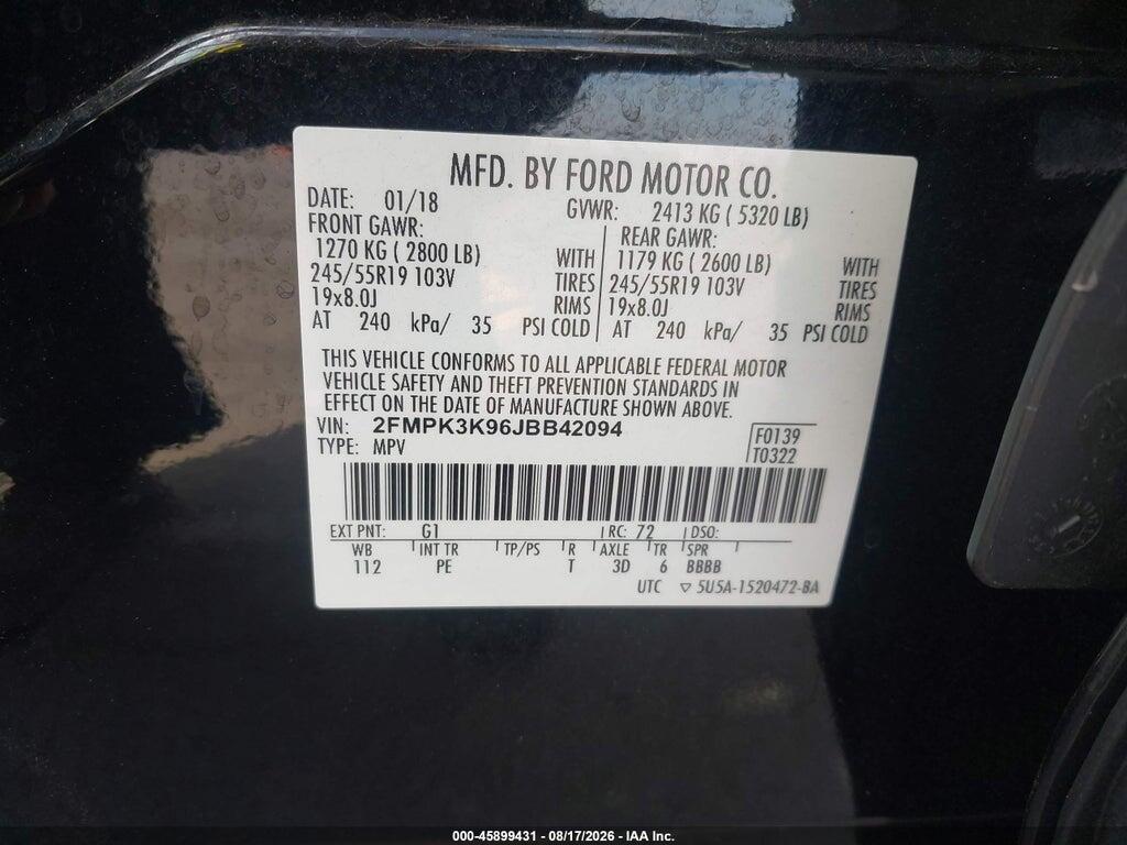 2FMPK3K96JBB42094 2018 FORD EDGE photo no. 9