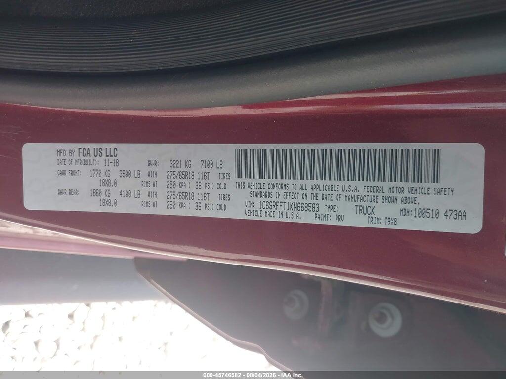 1C6SRFFT1KN668583 2019 RAM 1500 photo no. 9