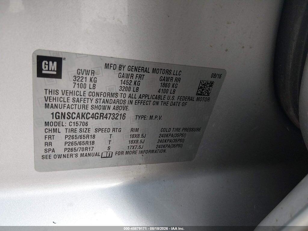 1GNSCAKC4GR473216 2016 CHEVROLET TAHOE photo no. 9