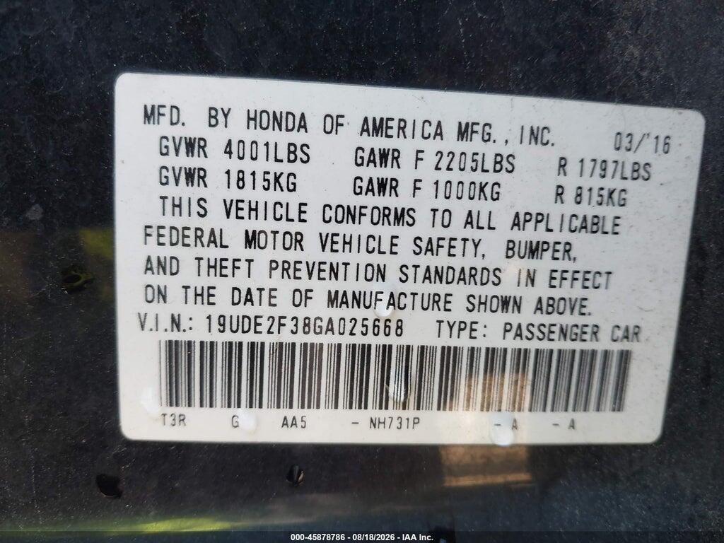 19UDE2F38GA025668 2016 ACURA ILX photo no. 9