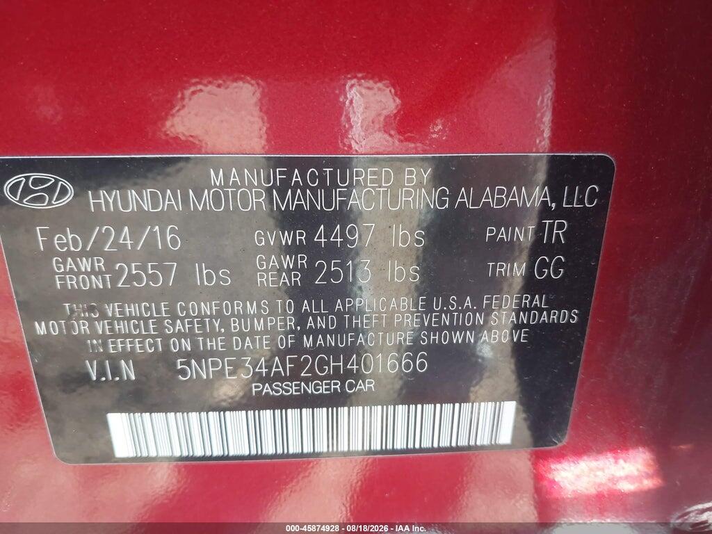 5NPE34AF2GH401666 2016 HYUNDAI SONATA photo no. 9