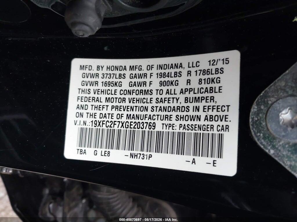 19XFC2F7XGE203769 2016 HONDA CIVIC photo no. 9