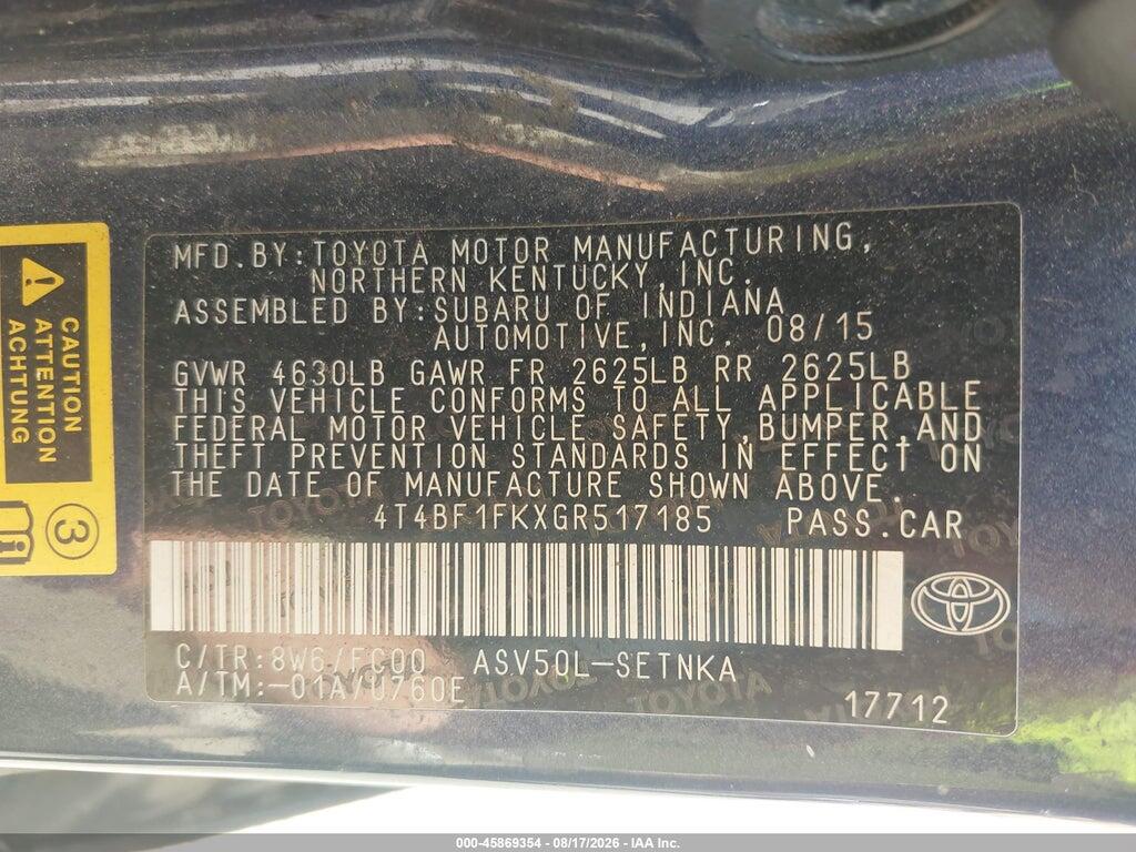 4T4BF1FKXGR517185 2016 TOYOTA CAMRY photo no. 9