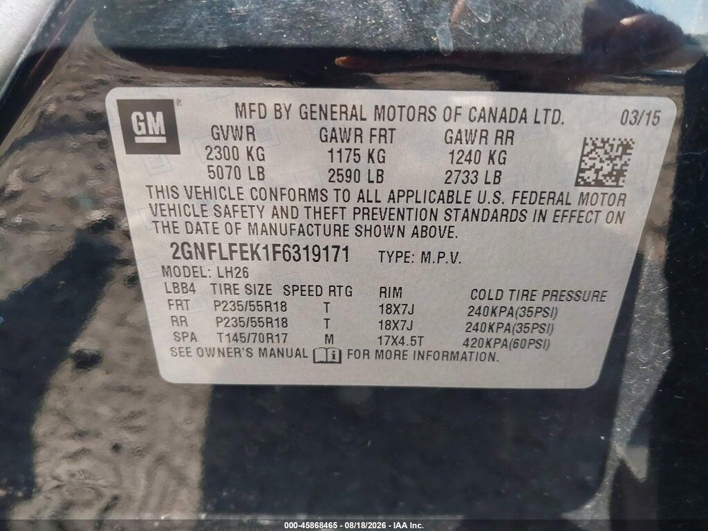 2GNFLFEK1F6319171 2015 CHEVROLET EQUINOX photo no. 9