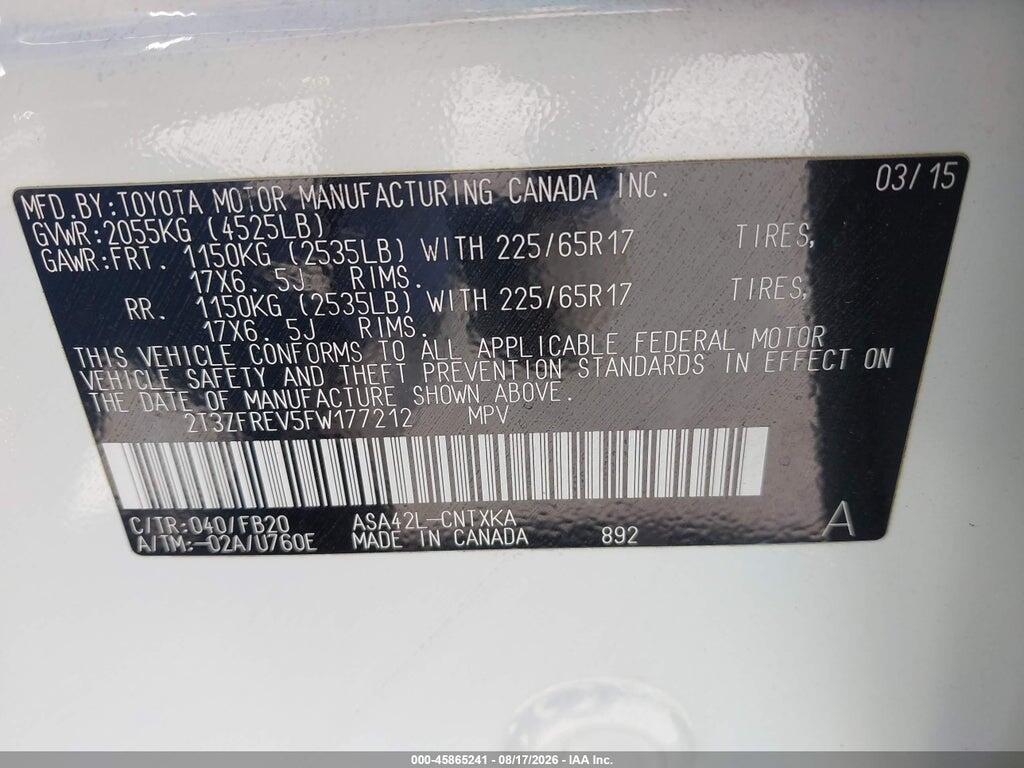2T3ZFREV5FW177212 2015 TOYOTA RAV4 photo no. 9